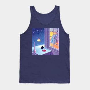 Introvert Christmas Baby Penguin Waiting For Santa Under Moonlight Tank Top